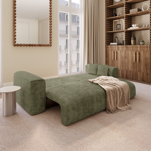 Premium Interiors - Slaapbank met opbergruimte COMO - corduroy olijfgroen 254cm