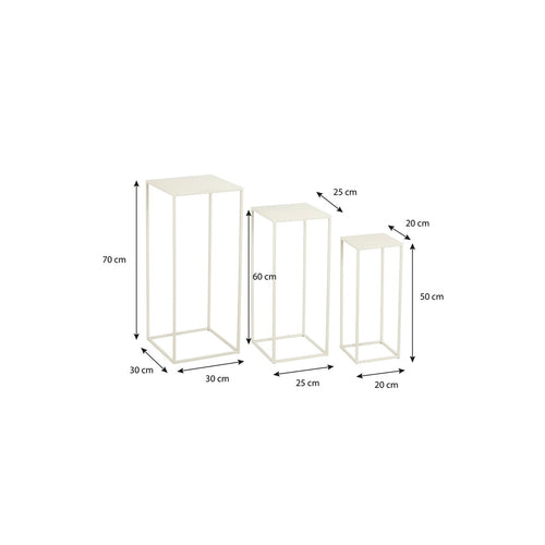 Mica Decorations Quinty Bijzettafel - Set van 3 - L30 x B30 x H70 cm - Metaal - Off-white