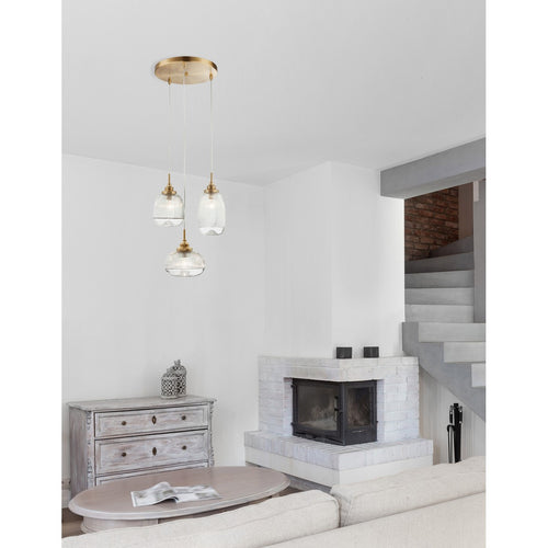 Merano Estevan 3-lichts cluster hanglamp gesatineerd goud metaal helder glas LED E14