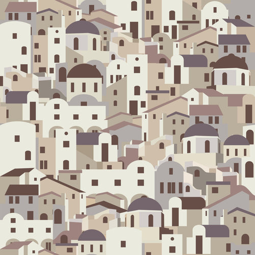 ESTAhome behang mediterrane huisjes beige en grijs - 50 x 900 cm - 139622 - vtwonen shop