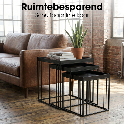 Relaxdays bijzettafel set van 2, stapelbaar, mimiset, salontafel 2 groottes, vierkant, metaal, woonkamer, bruin/zwart Relaxdays bijzettafel set van 2, stapelbaar, mimiset, salontafel 2 groottes, vierkant, metaal, woonkamer, bruin/zwart
