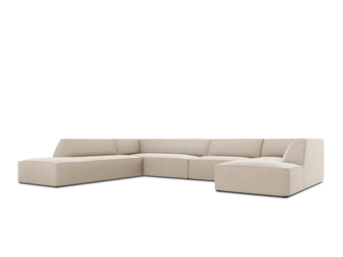 Micadoni Panoramische hoekbank links Ruby 7-zits, flueel, beige - 273x366x69cm