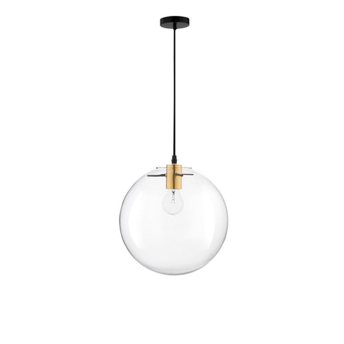 Merano Downey 25cm Globe hanglamp goud metaal helder glas, zwart LED E27