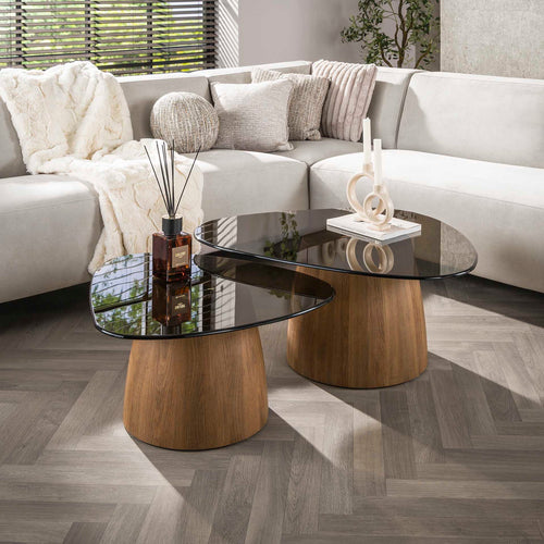 Giga Meubel Salontafel Tinto - Driehoekig Brons Glas - Set van 2 - vtwonen shop