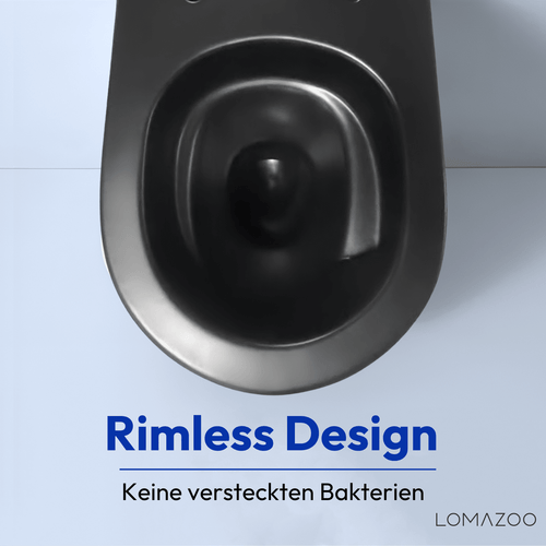 LOMAZOO hangtoiletset Linea - met inbouwreservoir & ronde drukplaat - rond - chroom / zwart
