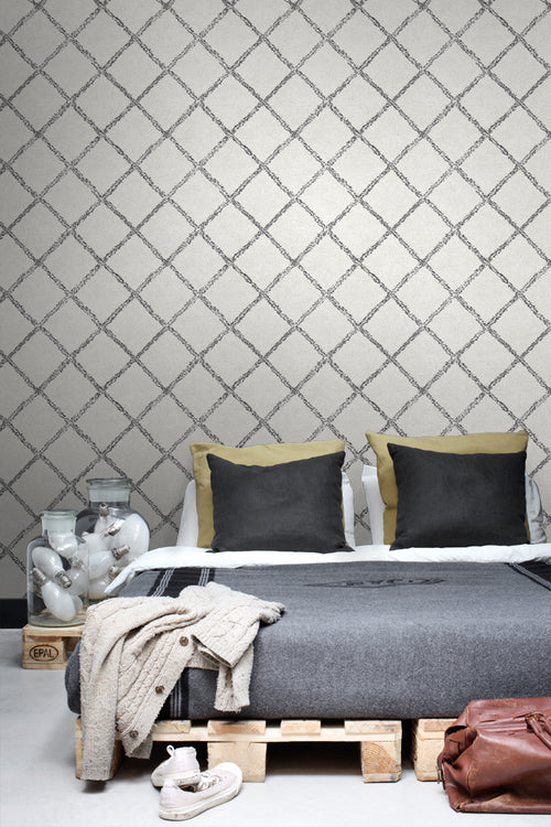 ESTAhome behang oosters berber tapijt zwart en mat wit - 53 cm x 10.05 m - 148666
