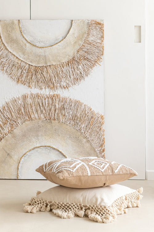 J-Line wanddecoratie Ibiza - canvas/verf - creme/wit - 2 stuks