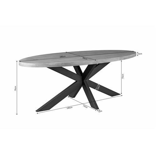 Starfurn Eettafel Dakota - Ovaal Naturel Hout - 180x90x76cm