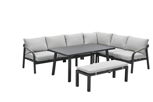 Lounge-diningset Monti - zwart - 7-persoons - aluminium