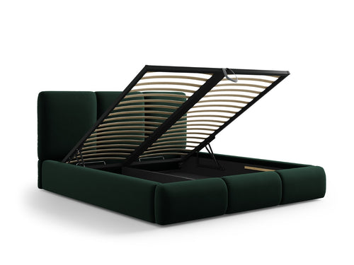 Cosmopolitan Design Opbergbed met hoofdeinde Nicolas 160x200cm, flueel, flessengroen - 220x180x100cm