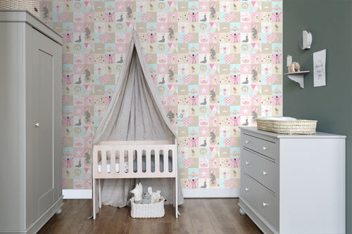 ESTAhome behang circus figuren licht roze, lichtblauw en beige - 53 cm x 10.05 m - 138711