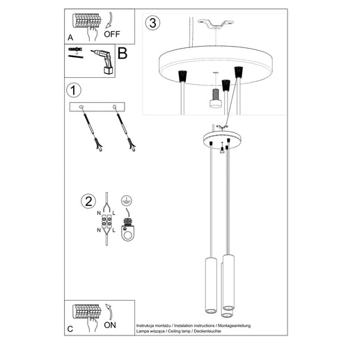 Sollux Lighting Hanglamp LINO 3P - 20x20x100cm