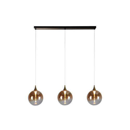 Searchlight Alchemy 3-lichts LED-balkplafondlamp, zwart metaal en amberkleurig glas