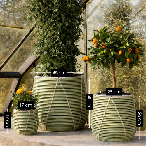 Mica Decorations Cancun Bloempot – Set van 3 – Plantenpot voor Bloemen en Kamerplanten – Bloempotten voor Buiten – Gerecycled Plastic – Lichtgroen
