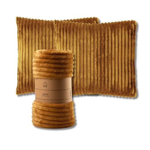 Dutch Decor - VOORDEELSET - 3-delig - Mart & Marthy - 2 sierkussens 45x45 cm - 1 plaid 140x180 cm - geel - vtwonen shop