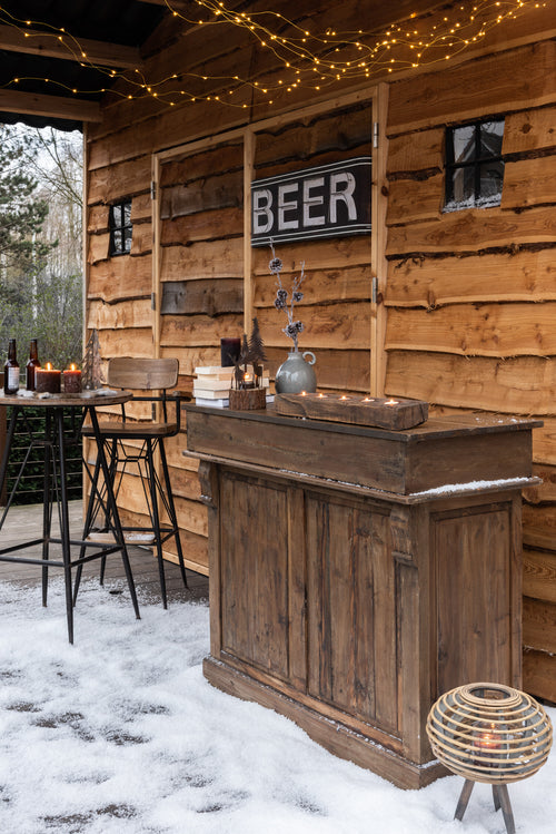 J-Line theelichthouder Blok 5 - gerecycleerd hout - bruin