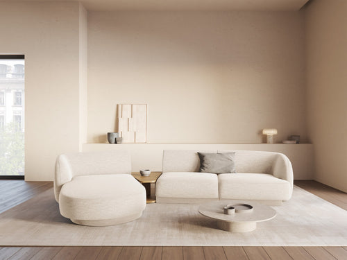 Micadoni linker modulaire bank Miley 3-zits, structurele stof ivoor - 178x303x70cm