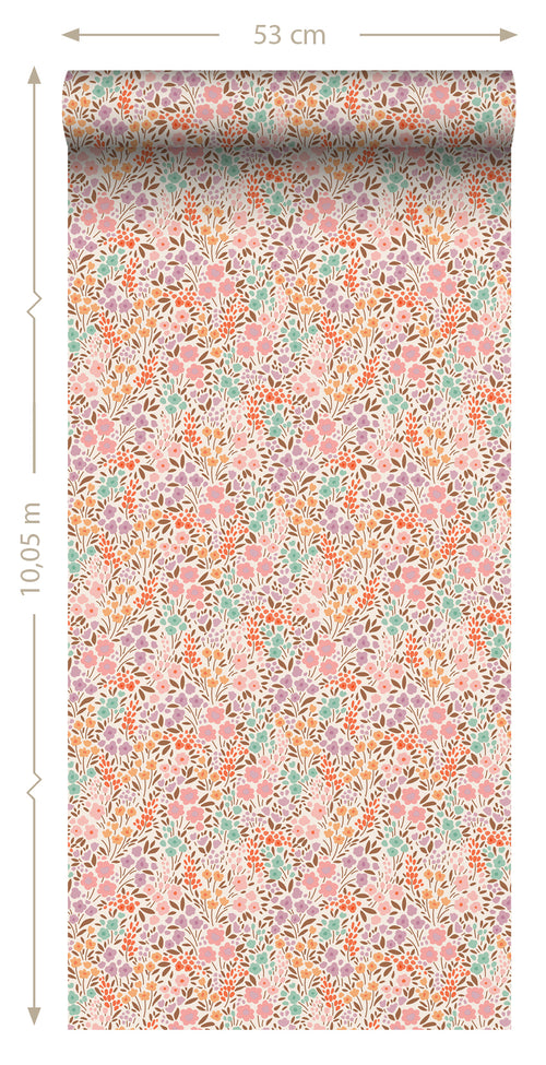 ESTAhome behang bloemetjes roze en blauw - 50 x 900 cm - 131579 - vtwonen shop