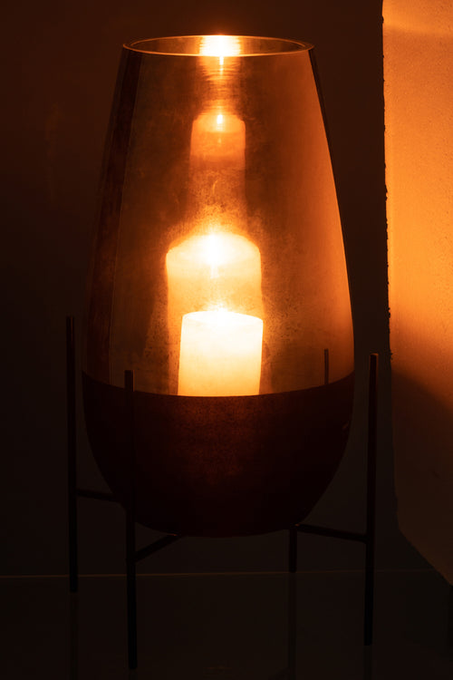 J-Line vaas Milan - glas - goud/zwart - Ø 26 cm