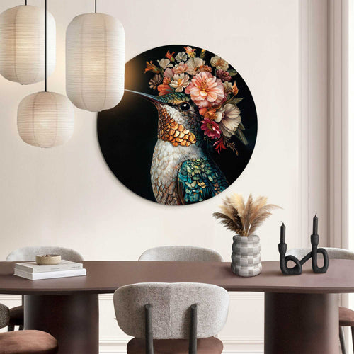 Reinders Kolibrie met bloemenkroon glasschilderij -  meerkleurig/multi color - woonkamer - Ø 70cm