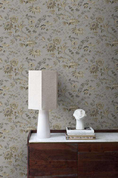 Origin Wallcoverings behang bloemen taupe grijs en bruin - 53 cm x 10,05 m - 326125 - vtwonen shop