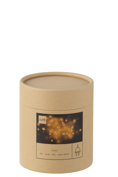 J-Line slinger Draad 90Led 9M - kunststof - zilver - warm wit - LED lichtjes