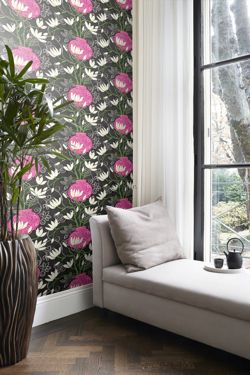 Origin Wallcoverings behang magnolia zwart en roze - 53 cm x 10,05 m - 346927 - vtwonen shop