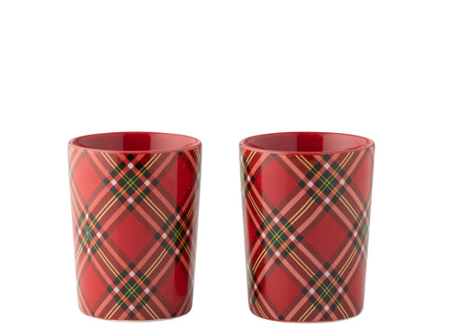 J-Line kopje Plaid - keramiek - rood - doos van 2 - vtwonen shop