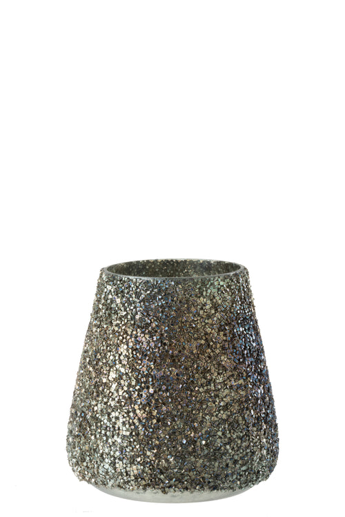 J-Line windlicht Glitter - glas - donkergroen - small