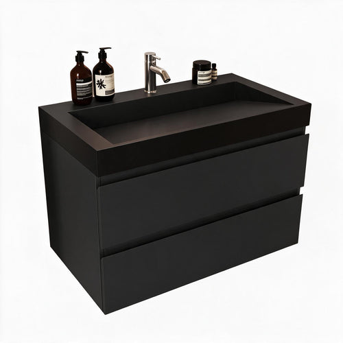 LOMAZOO badkamermeubel Zarivo - zwevend - zwarte wastafel - mat zwart - 80 cm