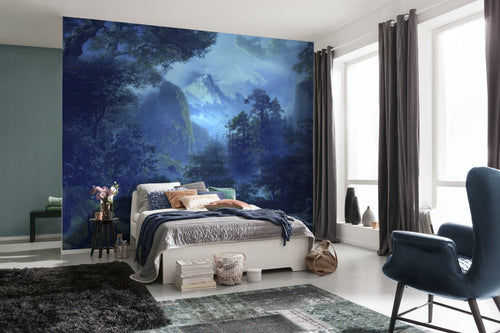Sanders & Sanders fotobehang donker bos blauw en groen - 400 x 280 cm - 612035