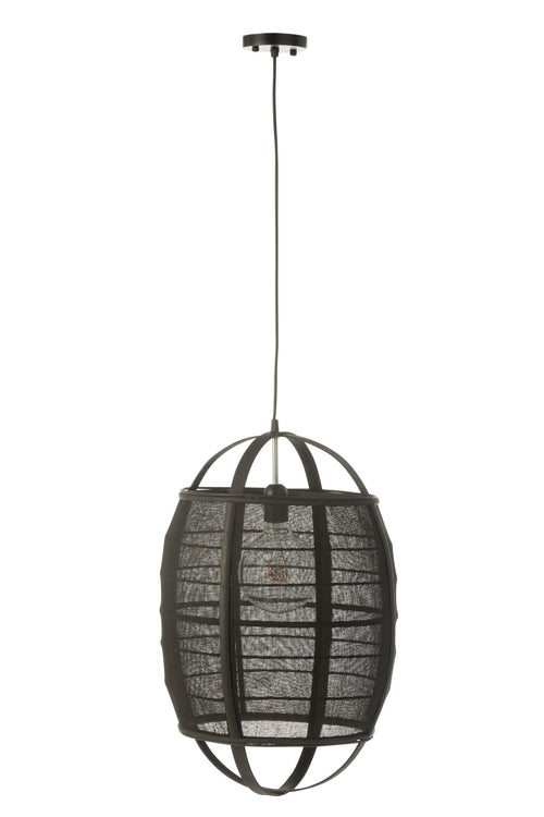 J-Line hanglamp Ion - linnen/bamboe - zwart - small