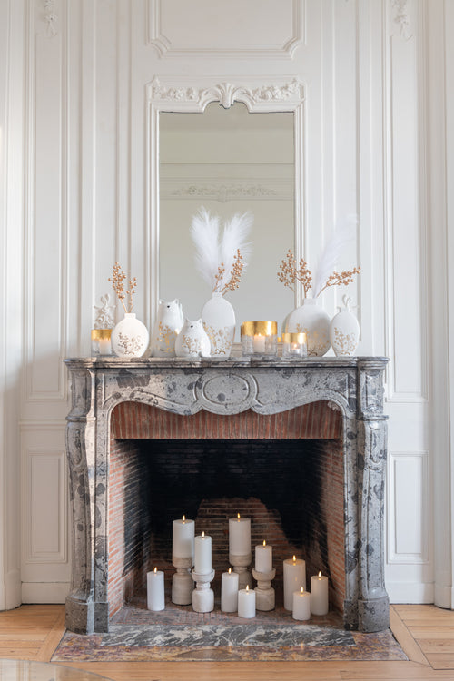 J-Line vaas Bloem Tekening - porselein - goud/wit - small - 2 stuks - 20.5 cm hoog