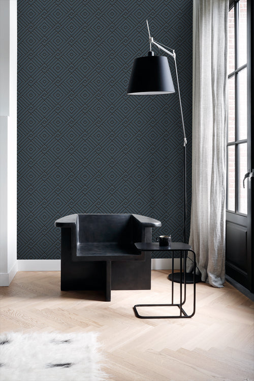 Origin Wallcoverings behang 3D grafisch motief donkerblauw - 50 x 900 cm - 347982 - vtwonen shop