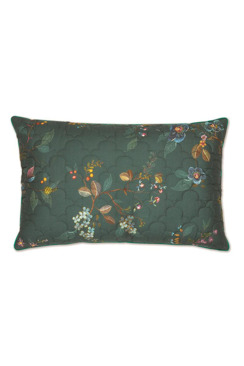 Pip Studio decoratiekussen Kawai Flower Quilted - 45x70 cm - donker groen - vtwonen shop