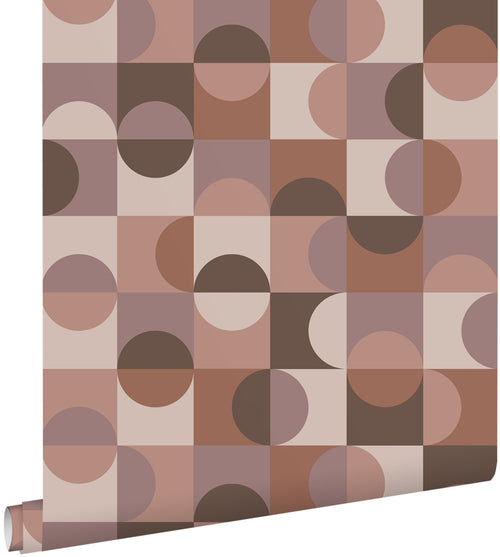 ESTAhome behang cirkels in Bauhaus stijl bruin en mauve paars - 50 x 900 cm - 131241 - vtwonen shop