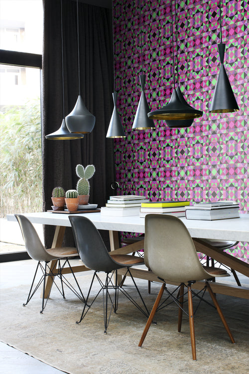 Origin Wallcoverings behang kubisme roze en groen - 53 cm x 10,05 m - 346912 - vtwonen shop