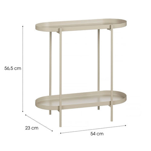 Mica Decorations Myron Bijzettafel Ovaal Beige - Salontafel met Twee Opbergplateaus - Nachtkastje van Stevig IJzer - Plantentafel voor Woonkamer, Hal
