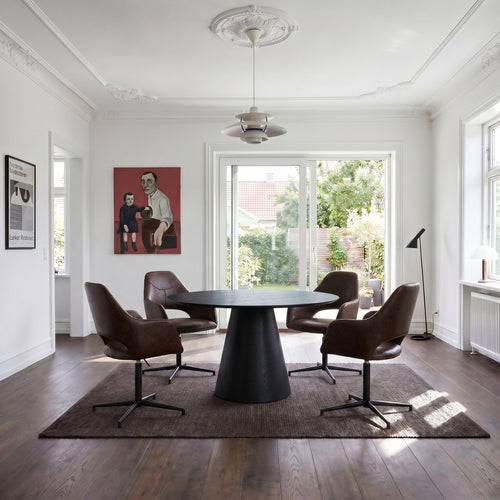 Furnhouse eetkamerstoelen armleuning Luna - Donkerbruin - Kunstleer - Set van 2