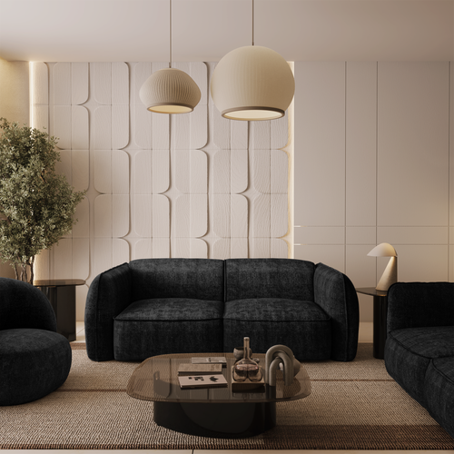 Sia Home - Rechte bank LIVIA - Fluweel weefsel - Donker antraciet - 230cm - vtwonen shop