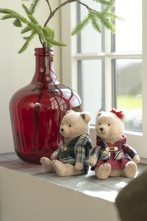 J-Line figuur Beer Zittend Jongen/Meisje - textiel - grijs/rood - 2 st.