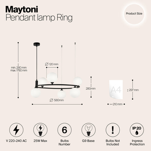 Maytoni - Hanglamp Ring - Zwart - Ø58 - vtwonen shop