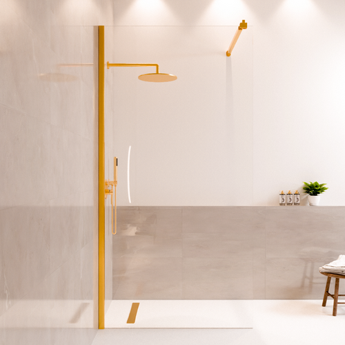 LOMAZOO douchewand Lima - inloopdouche - anti kalk nano coating - helder glas - 8 mm - goud - 100 x 200 cm