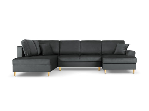 Cosmopolitan Design Links panoramische slaapbank met opbergdoos Kyoto 7-zits, flueel, donkergrijs - 194x313x88cm