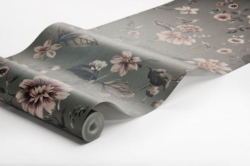 Borastapeter fotobehang vintage bloemen vergrijsd groen - 180 x 265 cm - 660250