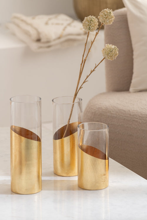 J-Line windlicht Moa - glas - transparant/goud - large