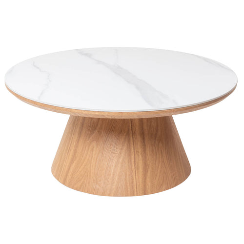 Giga Meubel Salontafel Alba - Rond Naturel Hout/Keramisch - 80x80x35cm
