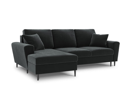 Cosmopolitan Design Uitklapbare hoekbank links met opbergdoos Kyoto 4-zits, flueel, donkergrijs - 145x241x88cm