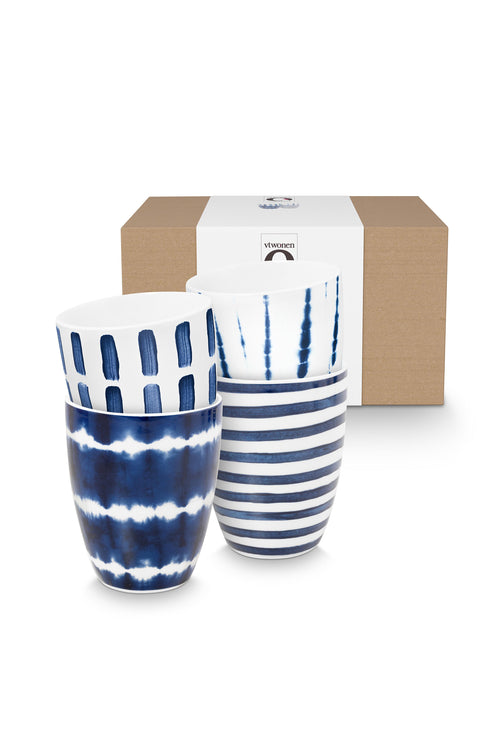 vtwonen - Mokken - Blauw, Wit - Porselein - 425ml - Set van 4 - vtwonen shop