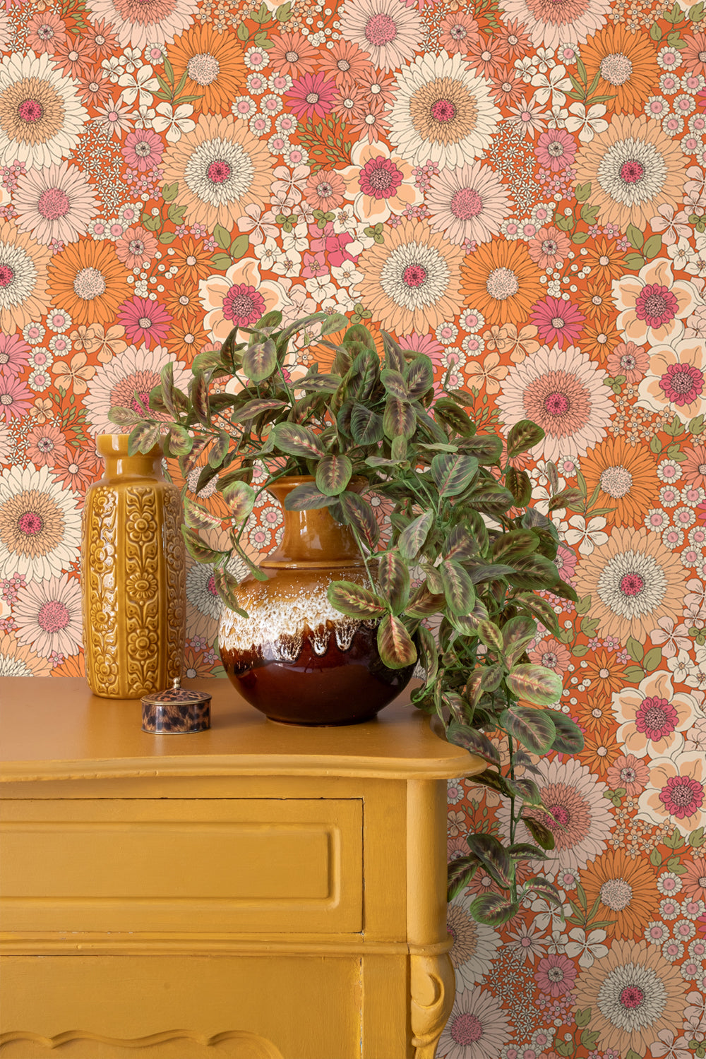 ESTAhome behang retro bloemen oranje en roze - 53 cm x 10.05 m